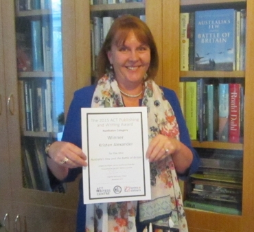 Australia's Few and the Battle of Britain won the nonfiction category of the 2015 ACT Publishing and Writing Award.. Proudly displaying my certificate.