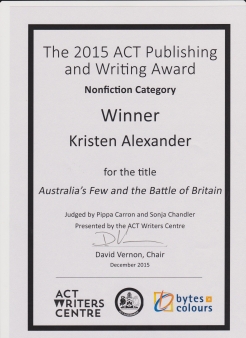 I have always said that Australia's Few and the Battle of Britain is the best book I've written. I am so pleased to receive this accolade.